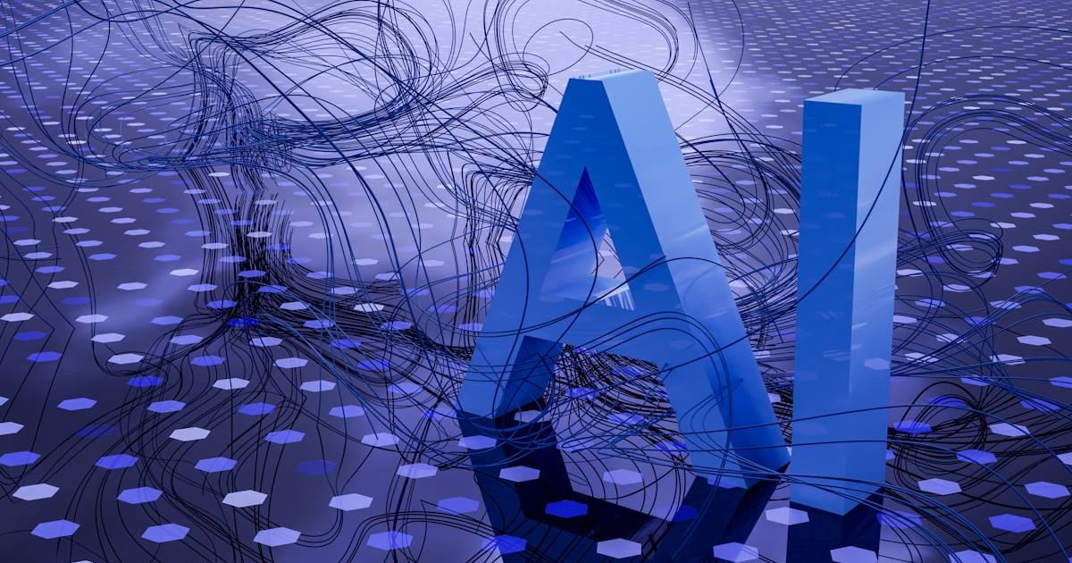 Konsep AI automation dengan tangan robotik dan antarmuka digital